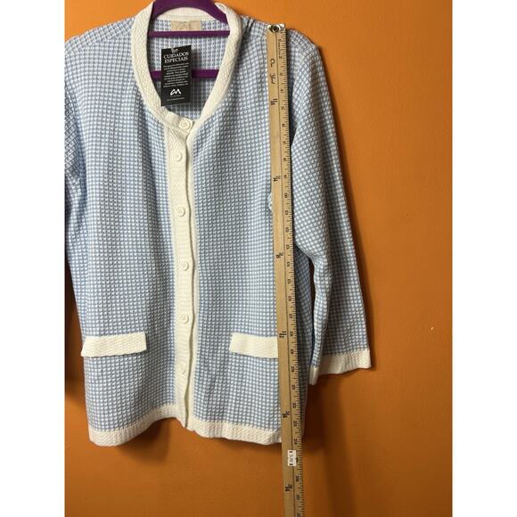 Cia de Moda Women's Cardigan Sweater Size LG Blue White Gingham Long Sleeve NWT - Picture 10 of 11